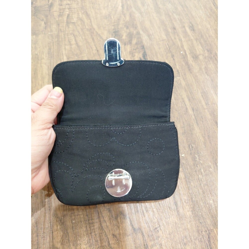 Vera Bradley Flap Id Wallet In Black Microfiber With Key Chain - Picture 5 of 5